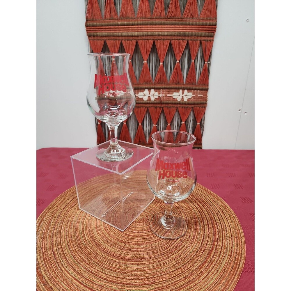 VTG Maxwell House Coffee Spanish Coffee Glasses  ~2~1980's Good To The Last Drop